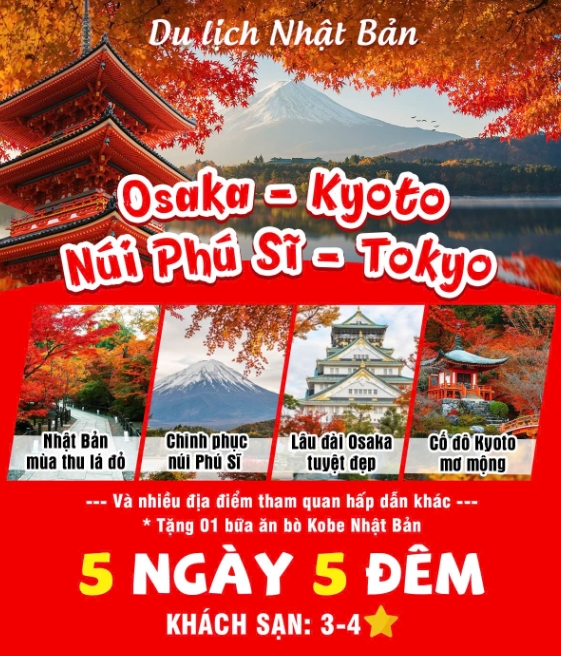 Nhật Bản: CUNG ĐƯỜNG VÀNG 5 ngày 5 đêm ( Osaka - Kyoto - Tokyo)