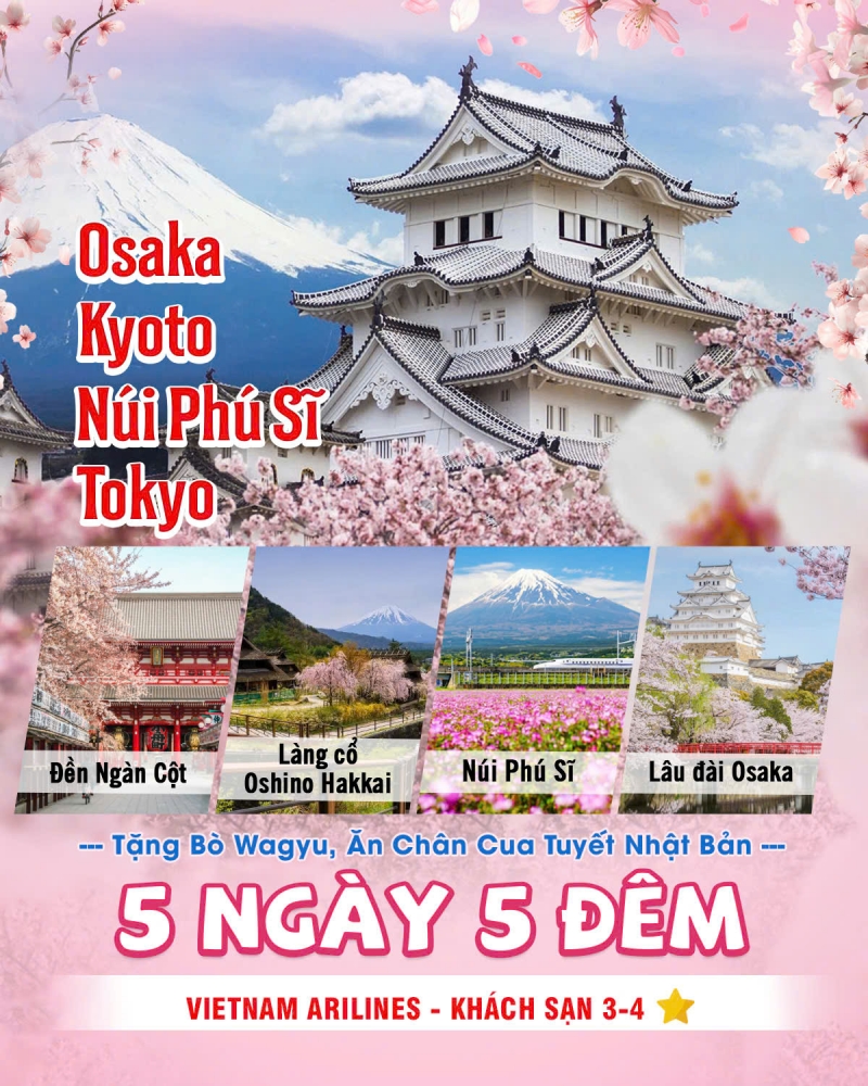 NHẬT BẢN Cung Đường Vàng 5N5Đ Osaka - Kyoto - Phú Sĩ - Tokyo