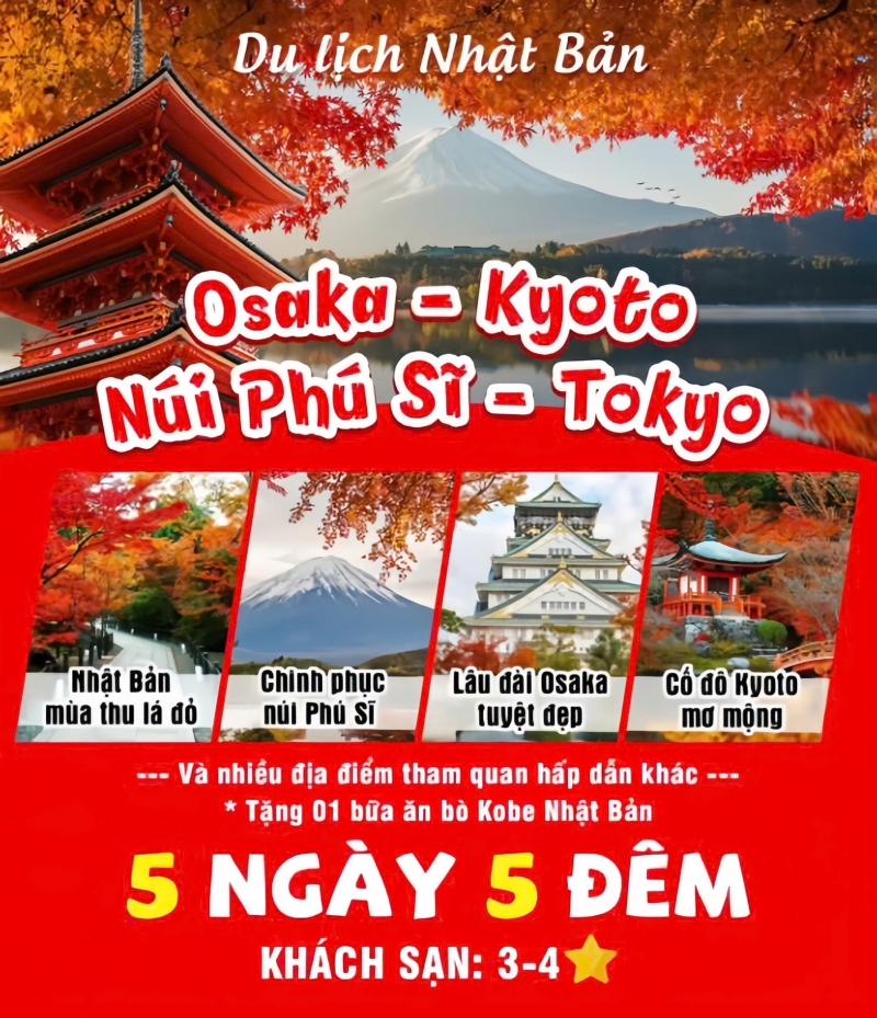 NHẬT BẢN Cung Đường Vàng 5N5Đ ( Osaka - Kyoto - Tokyo)