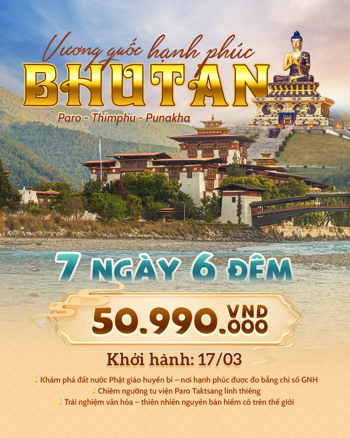 PARO - THIMPHU - PUNAKHA 7N6Đ