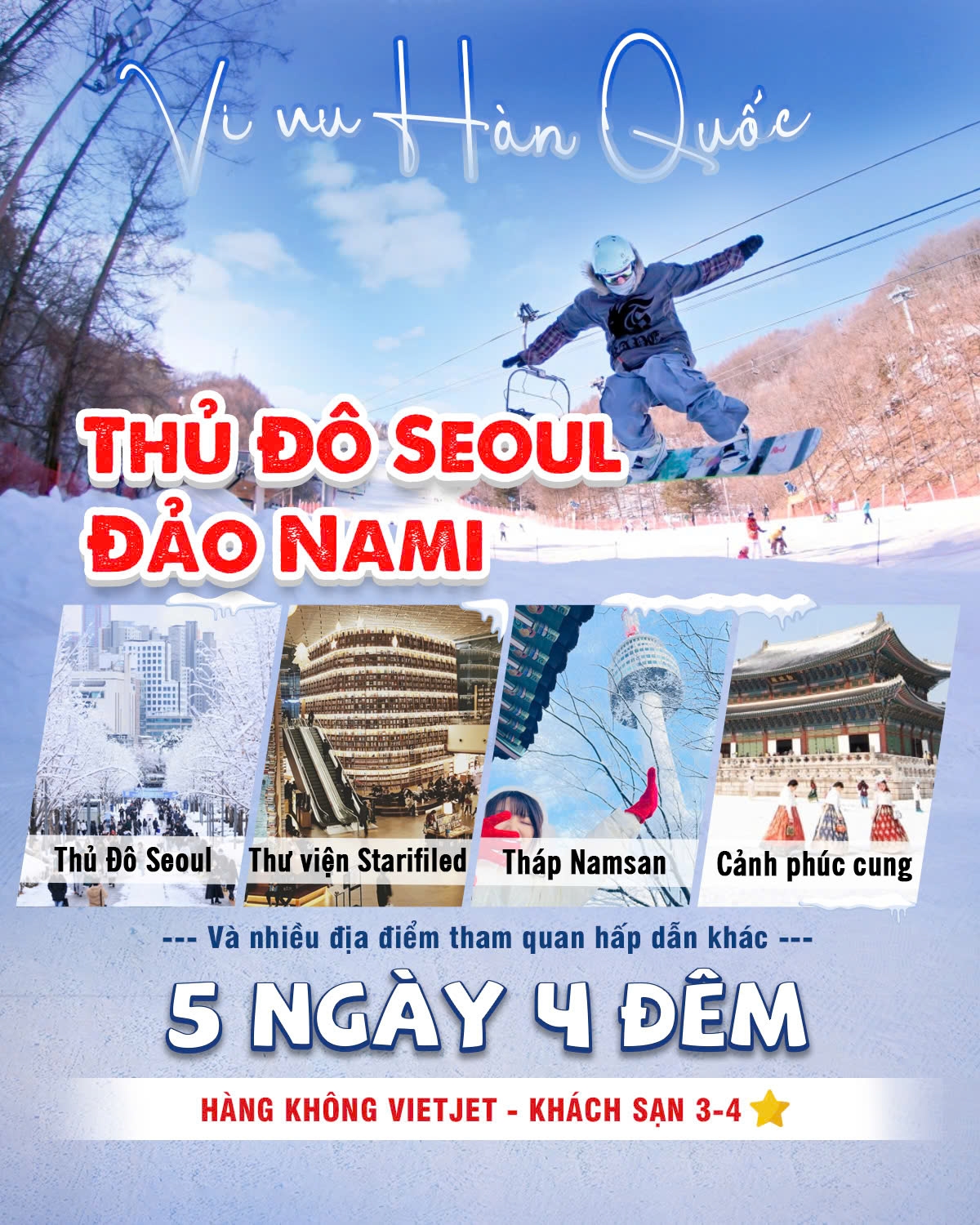 SEOUL – LOTTE WORLD  – TRƯỢT TUYẾT - NAMSAN 5N4Đ T1, 2 2026 