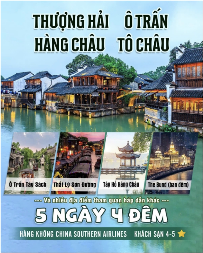 THƯỢNG HẢI - HÀNG CHÂU - TÔ CHÂU - Ô TRẤN 5N4D BAY MU, FREEDAY DISNEYLAND